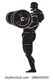 Male Weight Lifter, Fitness Silhouette Isolated Illustration