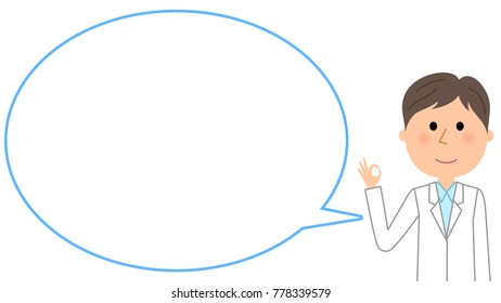 The male of the white coat, blank text bubble,Balloon