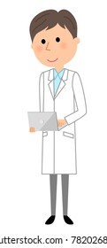 The male of the white coat,Laptop