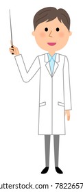 The male of the white coat,Pointer stick