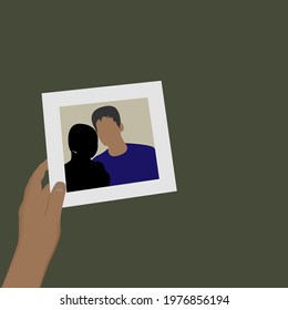 male widower. Vector illustration material: Grieving man with the remains of his wife. the photo . death of his wife.