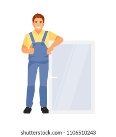 Male window installer isolated on white background. Vector illustration