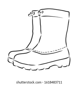 Male winter boots, vector sketch illustration 