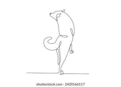 A male wolf tries to climb. Wolf one-line drawing