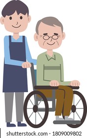 Male at work caring for the old man