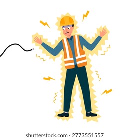 Male worker being electrocuted during work. Staff gets an electric shock.