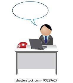 Male worker with blank speech bubble for own text