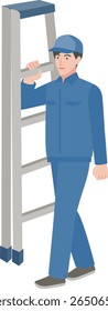 Male worker carrying a stepladder