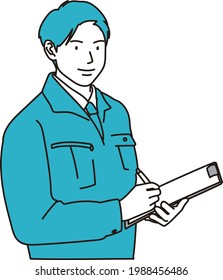 Male worker checking equipment on site
