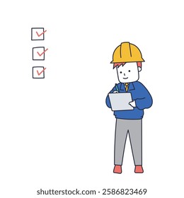 A male worker checking items to be confirmed at a construction site