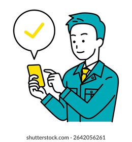 Male worker checking on smartphone