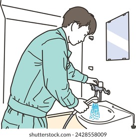 Male worker checking the shower head