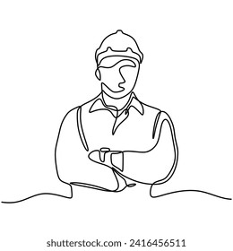 Male worker in continuous one line drawing. Man with industrial uniform. Simple vector illustration editable stroke.