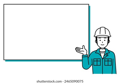 Male worker explaining on whiteboard