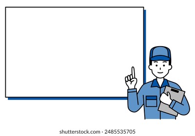 Male worker explaining on a whiteboard