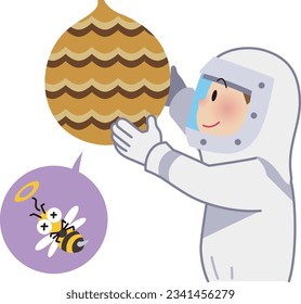 A male worker exterminates a dangerous beehive