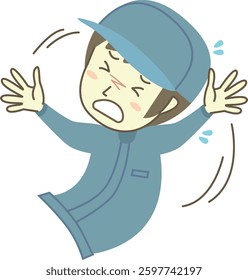 Male worker falling backwards, upper body
