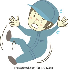 Male worker falling backwards, whole body