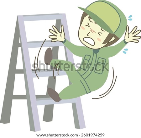 A male worker falls off a stepladder after losing his footing