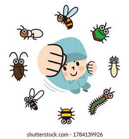 Male worker fighting off pests