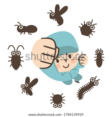 Male worker fighting off pests