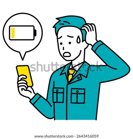 Male worker having trouble with a low smartphone battery