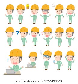 Male worker helmet Full body expression Variation