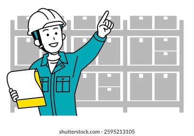 Male worker in a helmet managing inventory