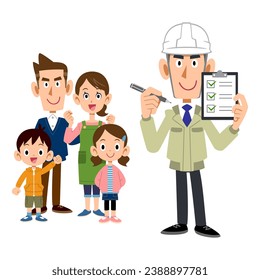 A male worker holding up a checklist with  family