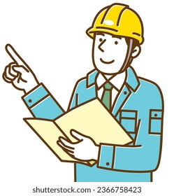 A male worker holding a file and pointing