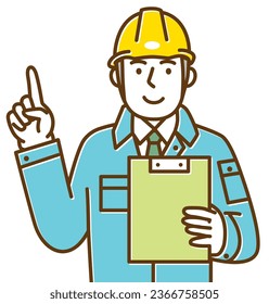 A male worker holding a file and pointing