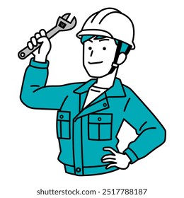 Male worker holding a monkey wrench