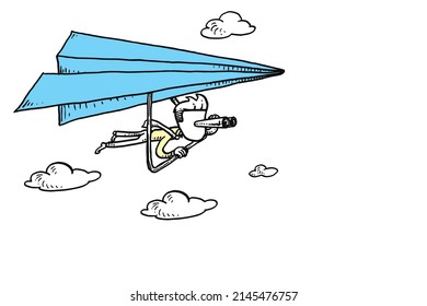 Male worker looking for new career oppotunities. Concept for business vision. Cartoon vector illustration design