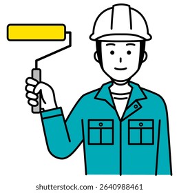 Male worker with a paint roller