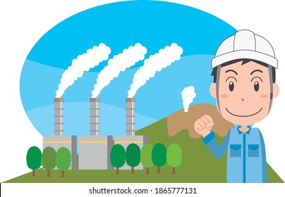 Male worker posing in front of a geothermal power plant