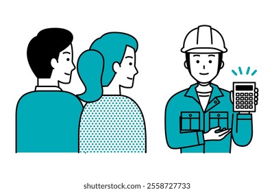 Male worker proposing an estimate to a young couple