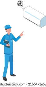Male worker repairing and inspecting the air conditioner