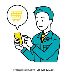 Male worker shopping online with a smartphone