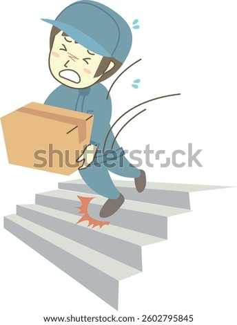 Male worker slips down stairs while making a delivery