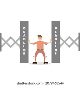 Un trabajador varón presionado por los plazos de trabajo. Ilustración idónea para empresas