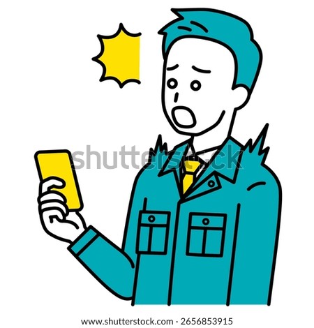 Male worker is surprised at the screen of his smartphone