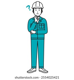 Male worker thinking of an idea (full body)