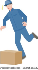 Trabalhador masculino tropeçando em uma caixa de papelão