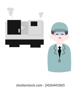 A male worker turning pale as the machine malfunctions