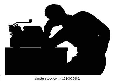Male worker with typewriter silhouette vector
