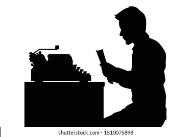 Male worker with typewriter silhouette vector