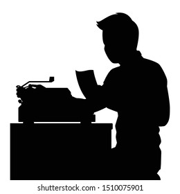 Male worker with typewriter silhouette vector