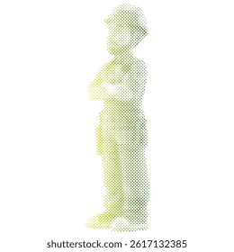 Male worker in vest and hardhat in halftone color vector labor day