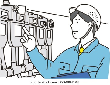 
Male worker at work checking the meter with a smile