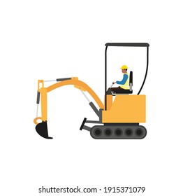 male worker working with mini excavator